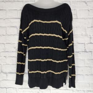 Lauren Ralph Lauren Sweater Womens Size Large Black Gold Stripe Boat Neck